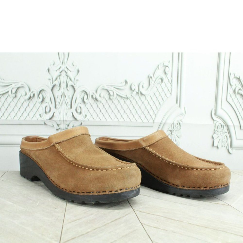 LL Bean Brown Suede Slip On Casual Comfort Clogs Mules Size 9 M - Picture 3 of 8